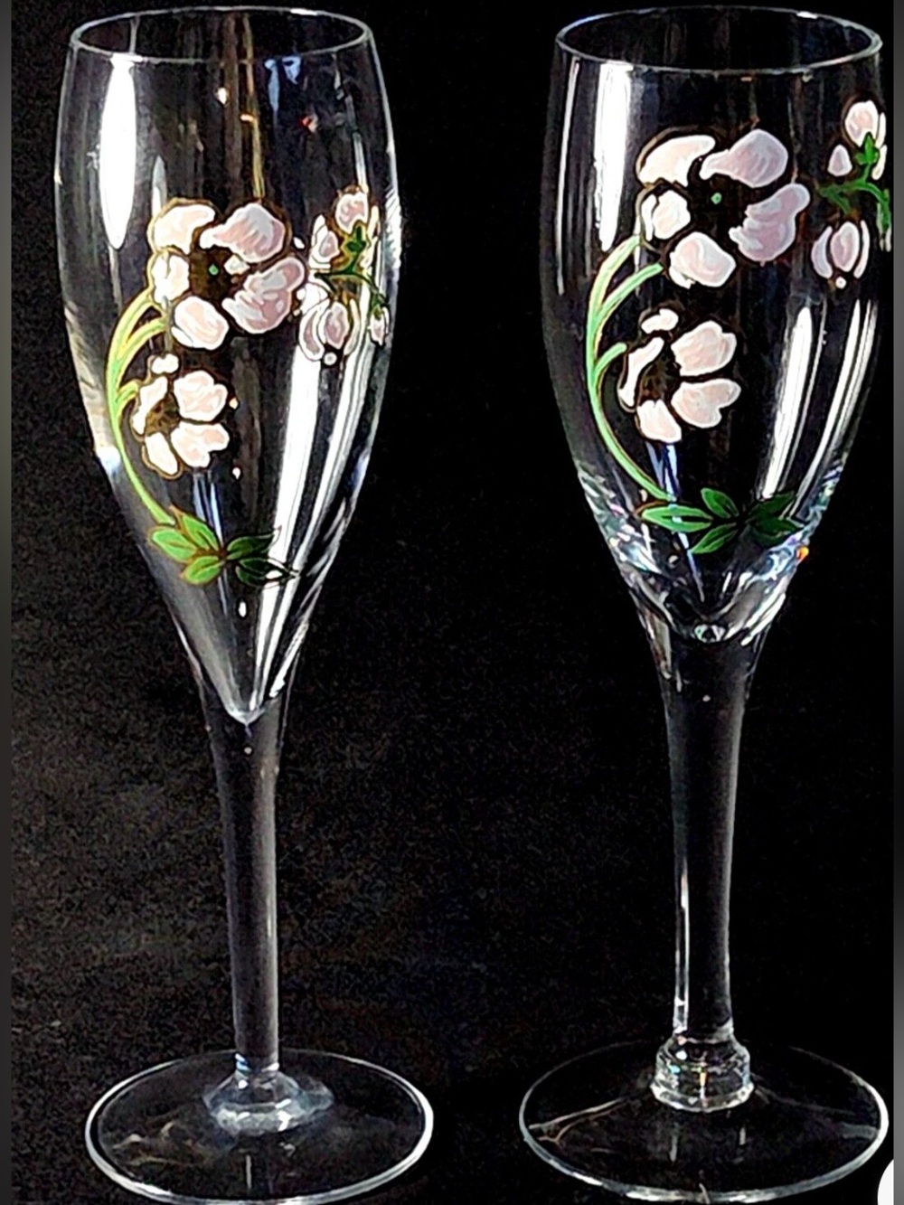 Hand-Painted ! Perrier-Jouet Floral Champagne Flutes - Set of 2!